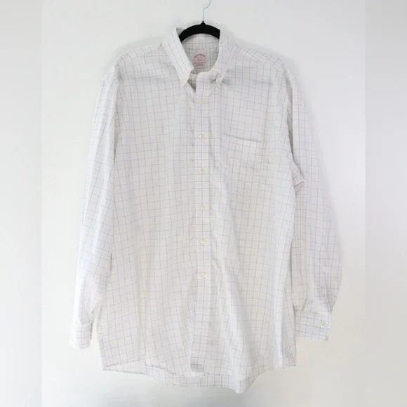 Brooks Brothers White and Blue Checkered Dress Shirt Sz 17 3/4 - Picture 2 of 7